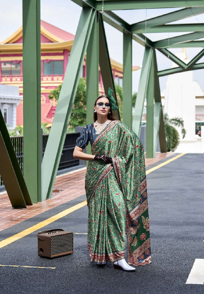 Multi Printed Satin Crepe Saree