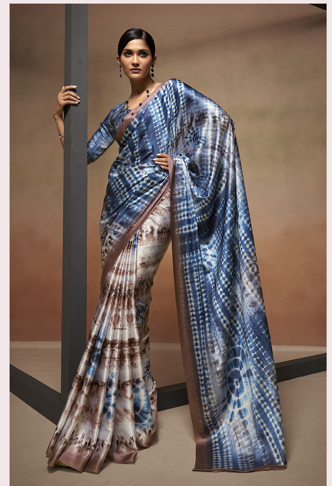 Multi Printed Satin Crepe Saree