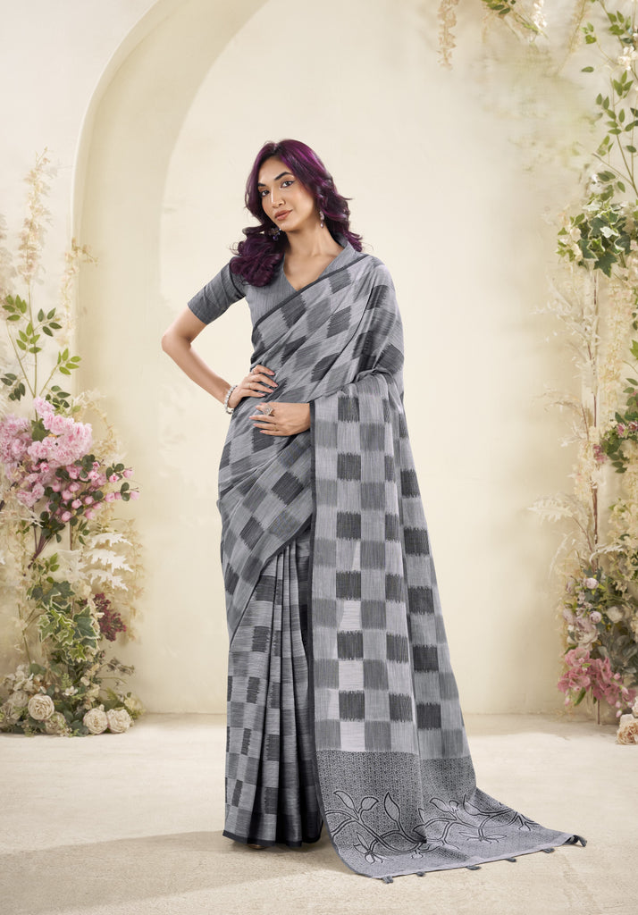 Tissue Silk Saree with a Touch of Block Print