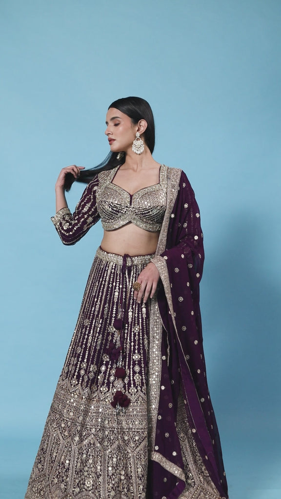 Buy Wine Readymade Lehenga Set for Brides Online